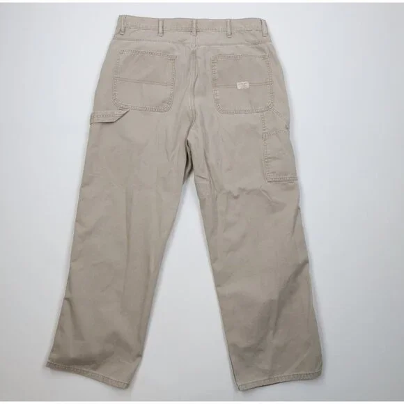 Vintage Y2K Gap Mens 38x30 Faded Carpenter Wide Leg Pants Beige Cotton Workwear